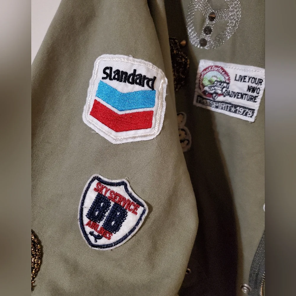 Military Punk Spike Army Style Olive Green Jacket Patches Y2k - Picture 5 of 7